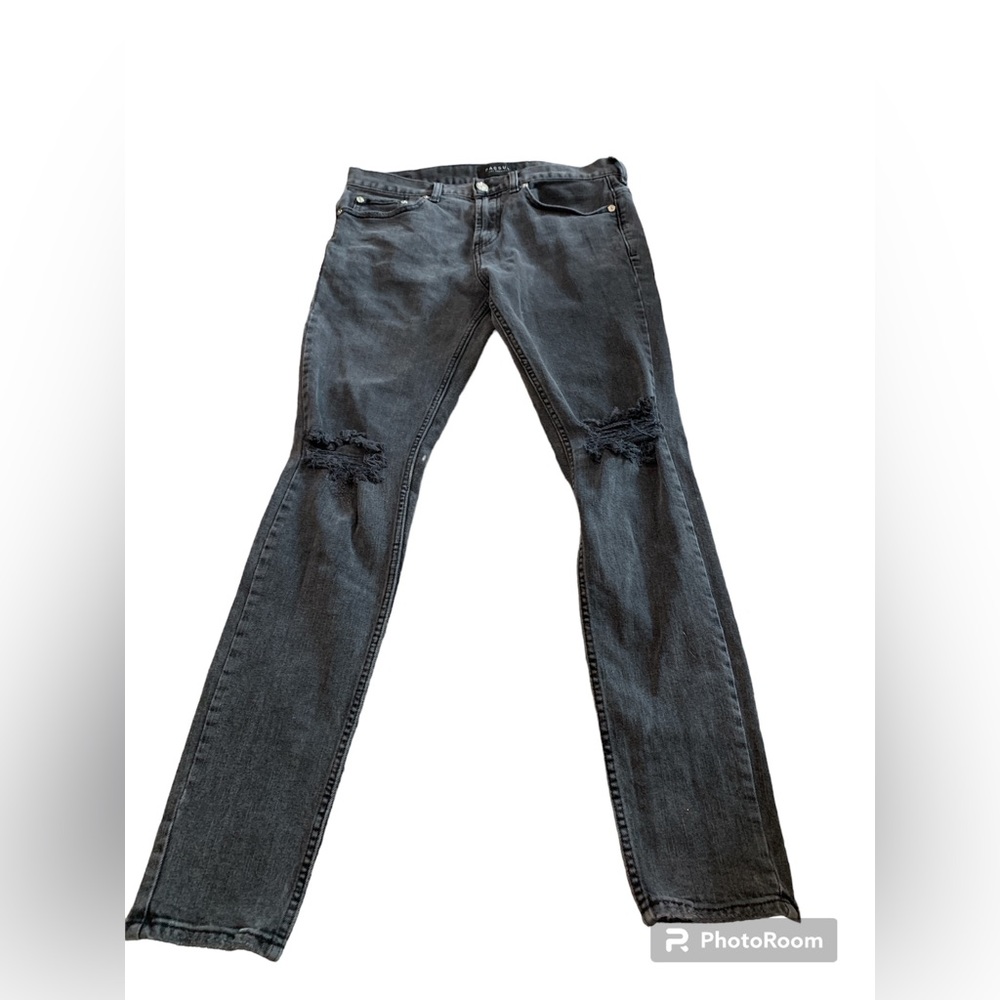 Pacsun Jeans Mens 30x30 Black Stacked Skinny Distressed Ripped Denim Stretch‎